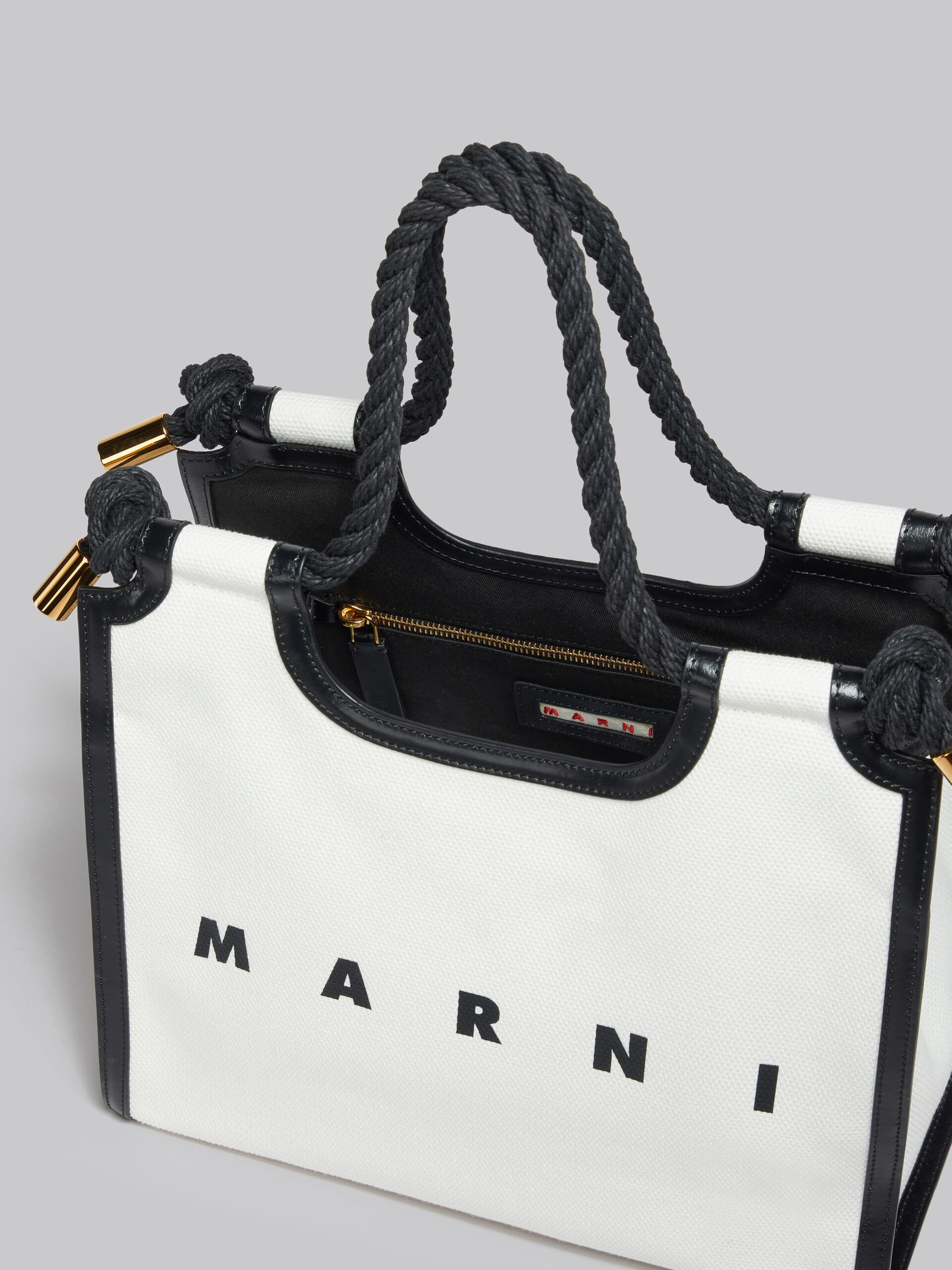 White and black canvas Marcel tote bag - Handbags - Image 4