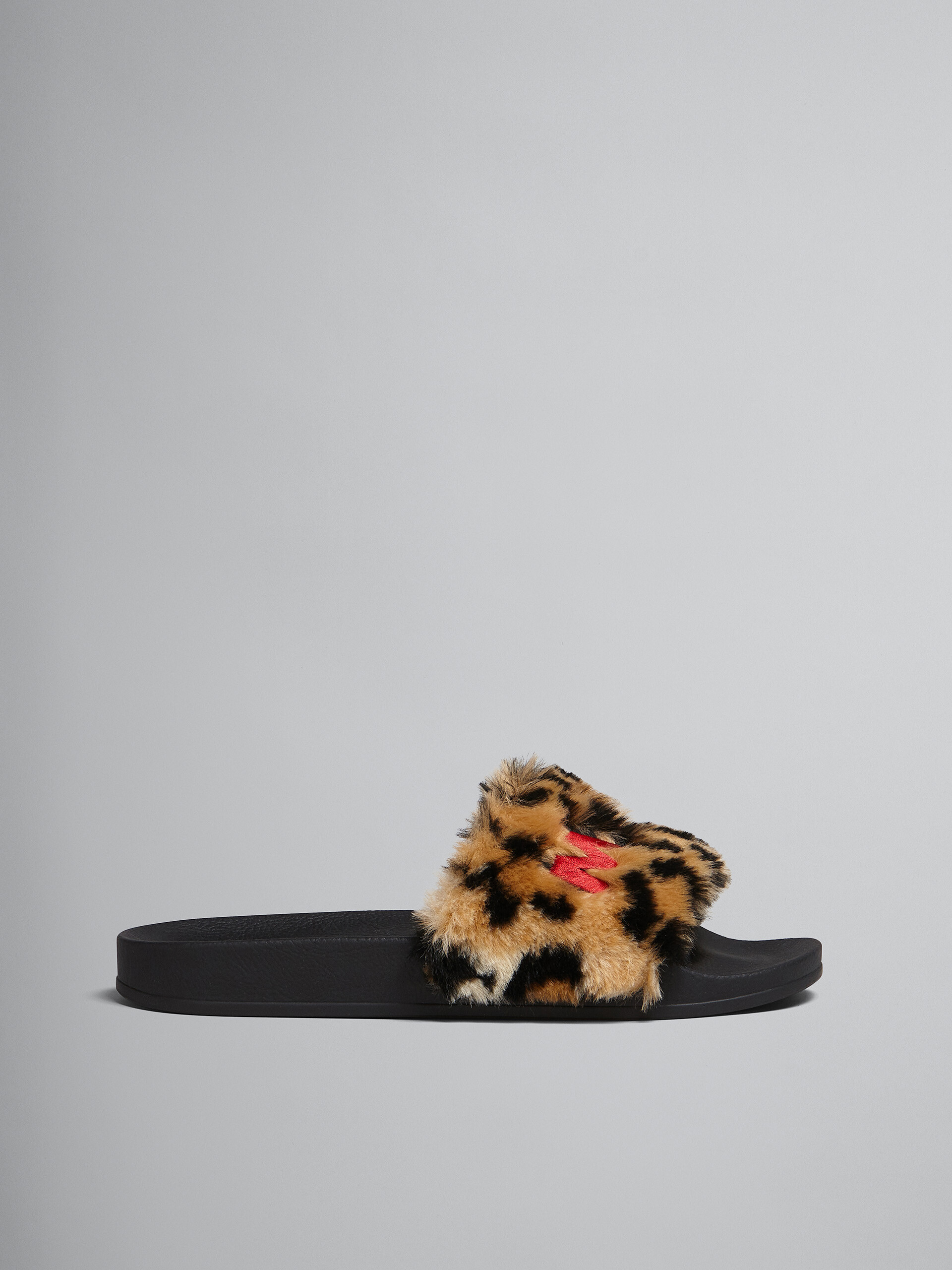 leopard fur slide sandals