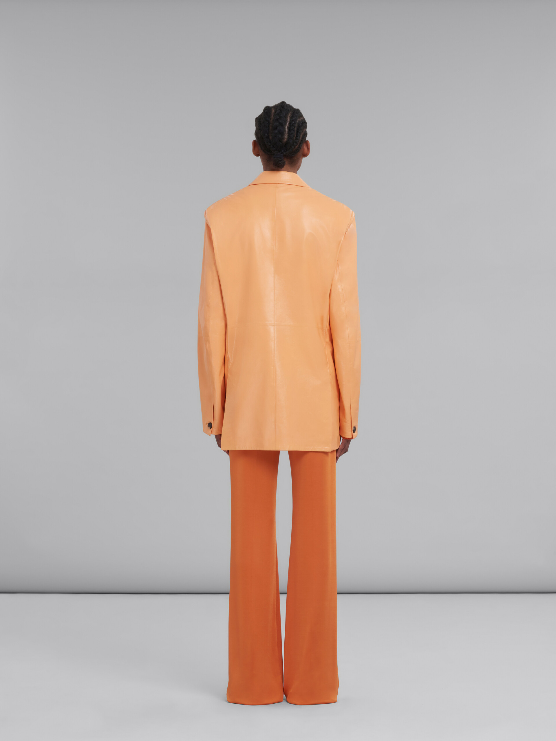 Orange single-breasted leather blazer - Jackets - Image 3