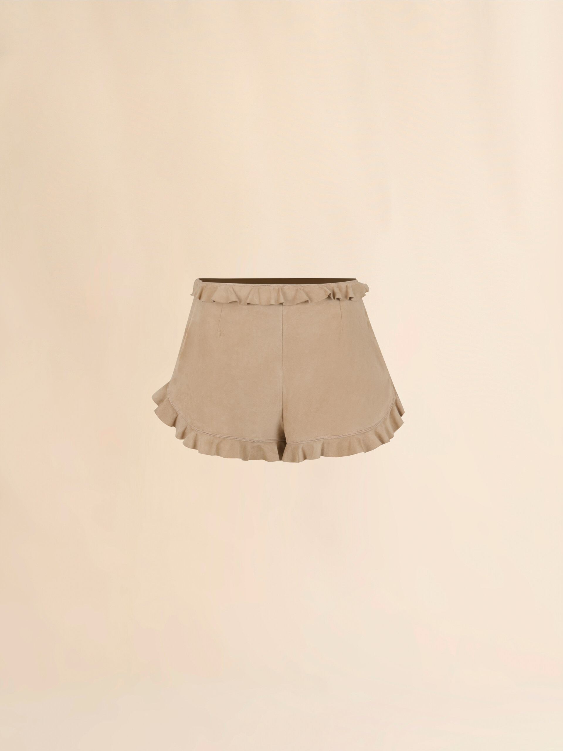 Beige suede shorts with ruffle - Pants - Image 1