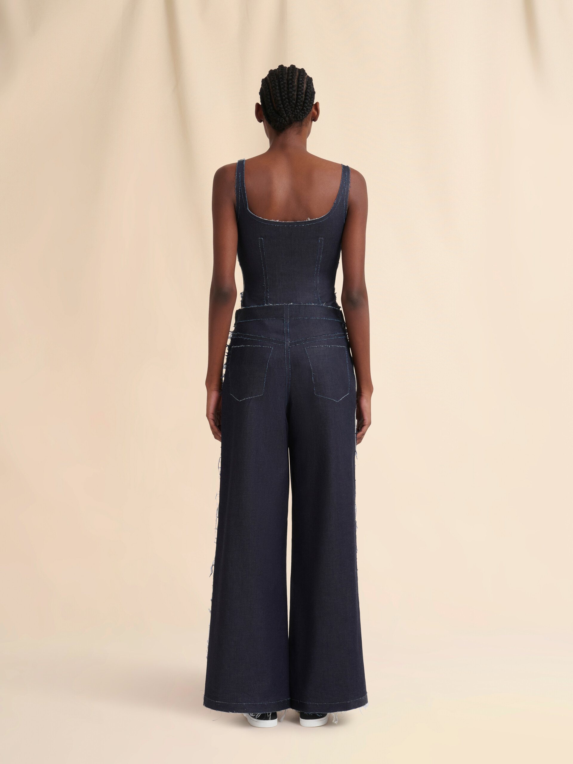 Deep blue stretch denim trompe l'oeil trousers - Pants - Image 3
