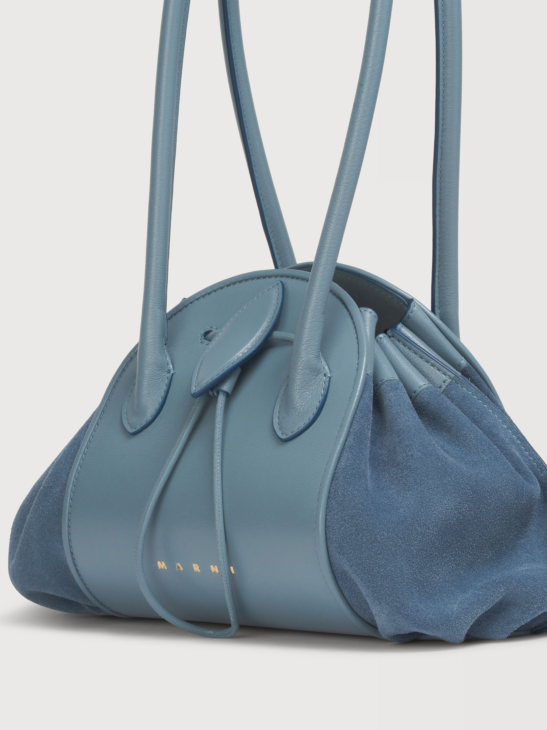 Blue leather and suede Tulipea shoulder bag - Shopping Bags - Image 4