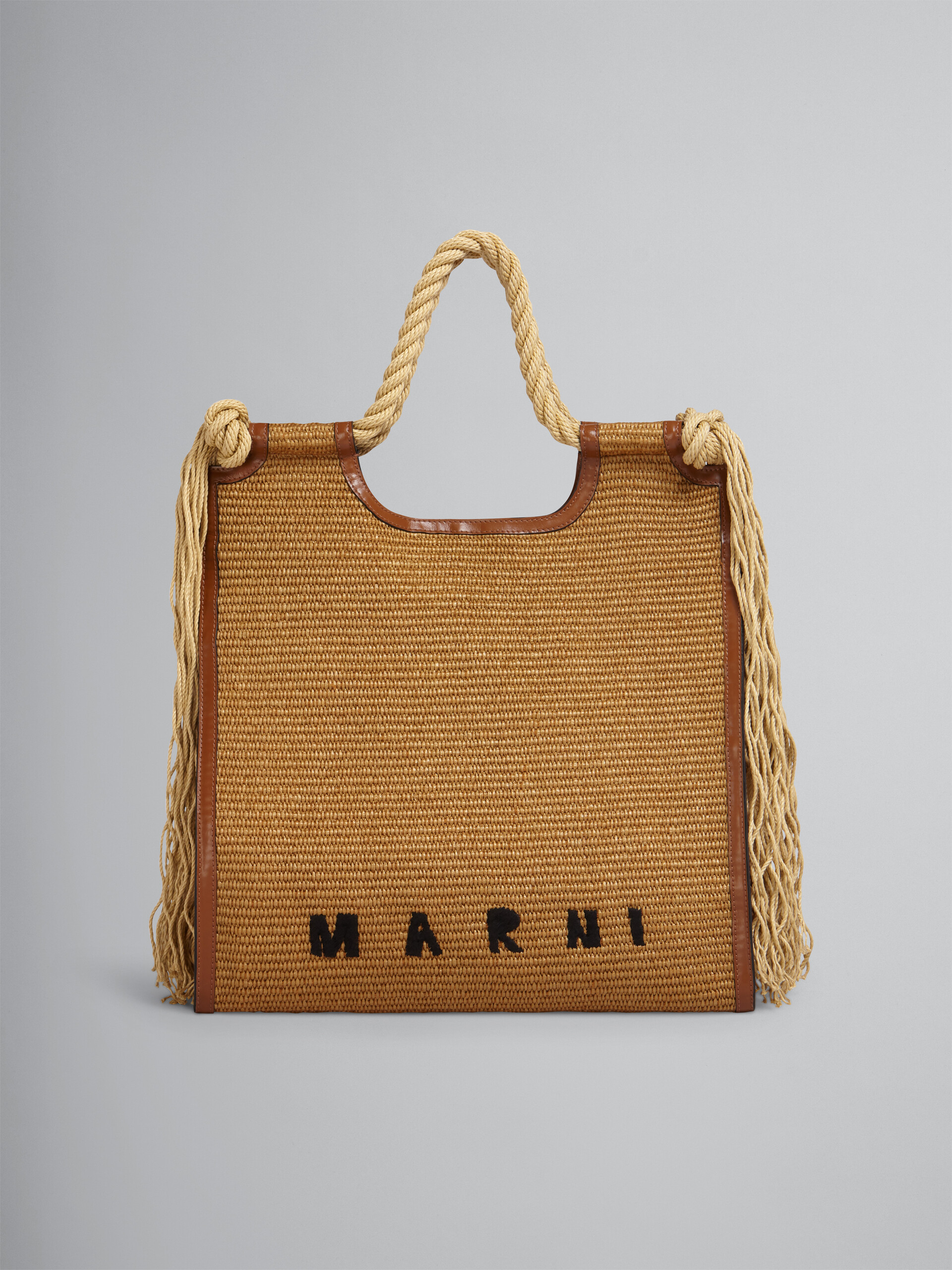 Marcel summer bag in brown leather and raffia with rope handles - Handbag - Image 1